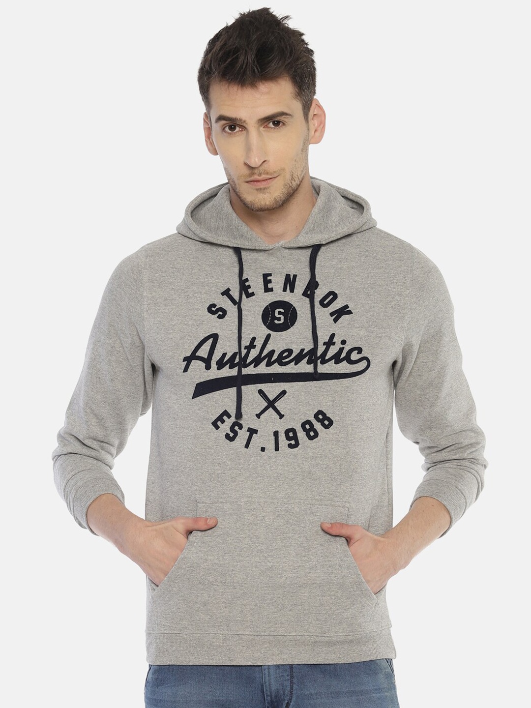 

Steenbok Typography Printed Hooded Pullover, Grey
