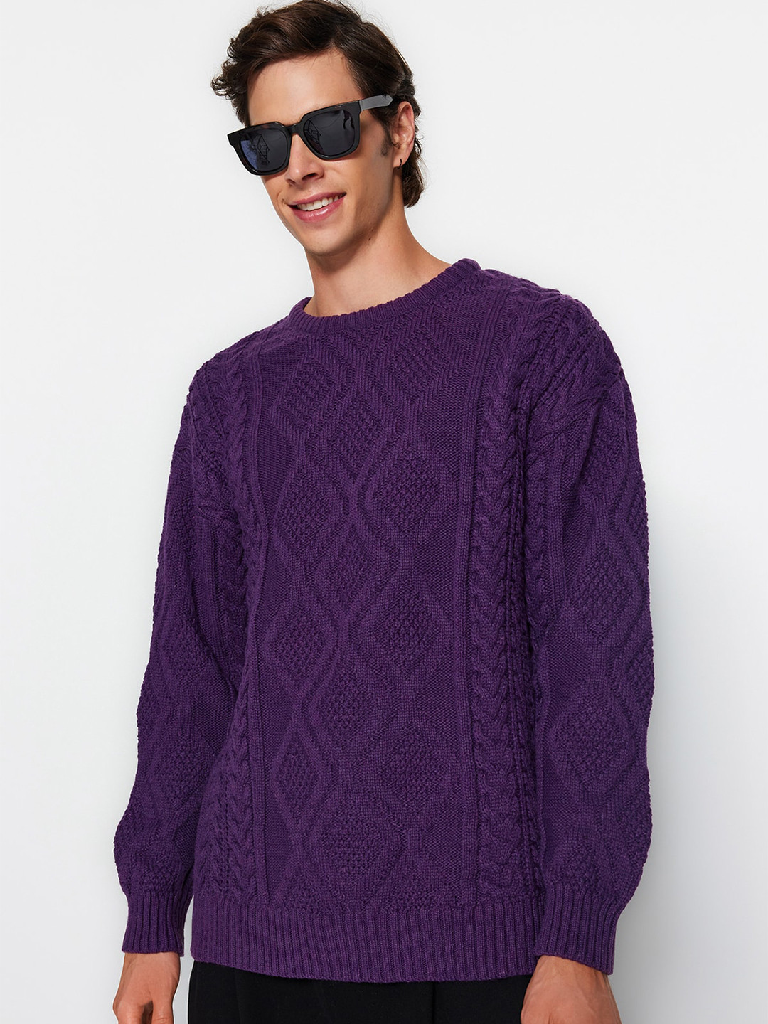 

Trendyol Unisex Cable Knit Pullover, Purple