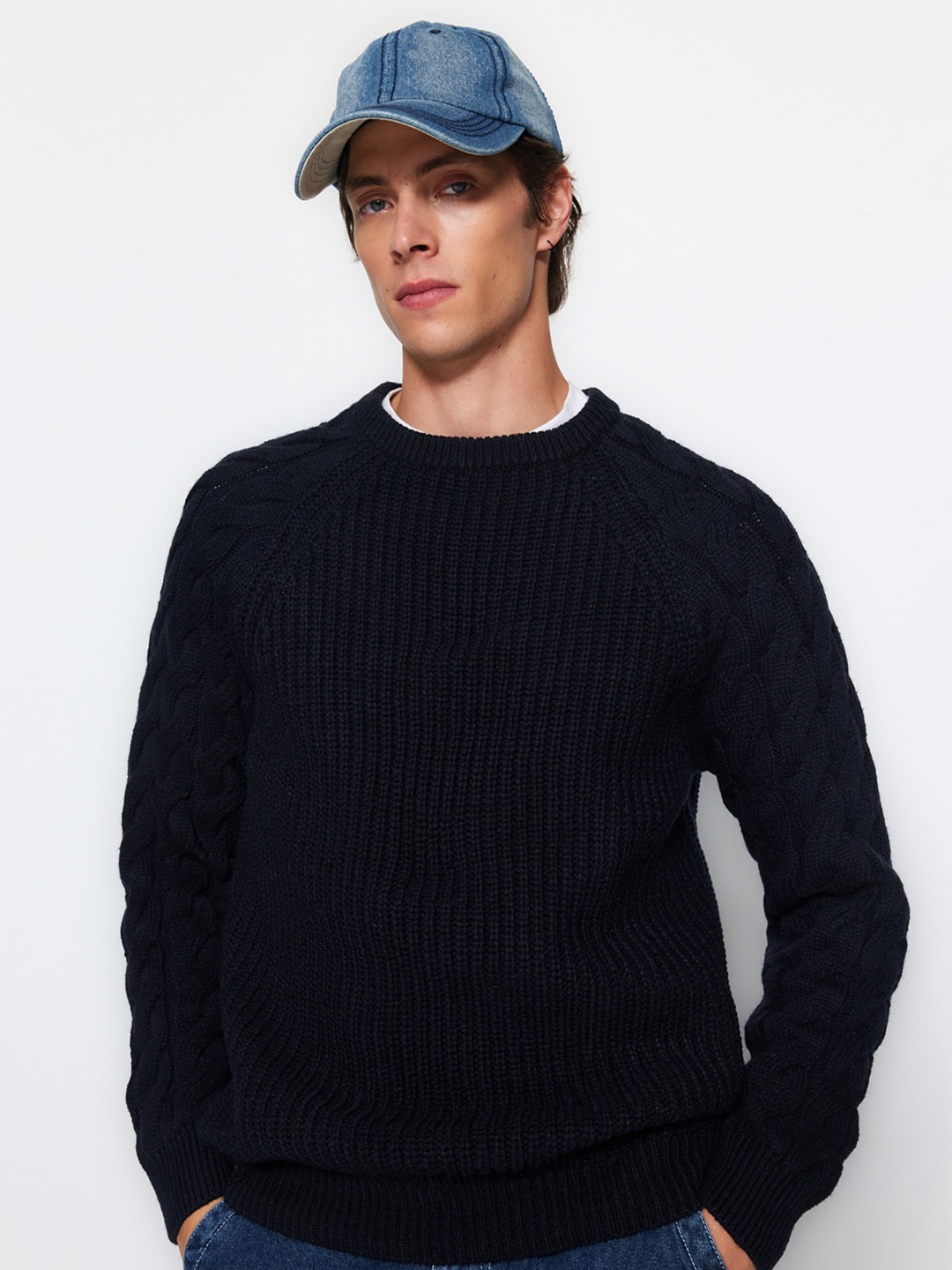Trendyol Ribbed Pullover, Navy blue