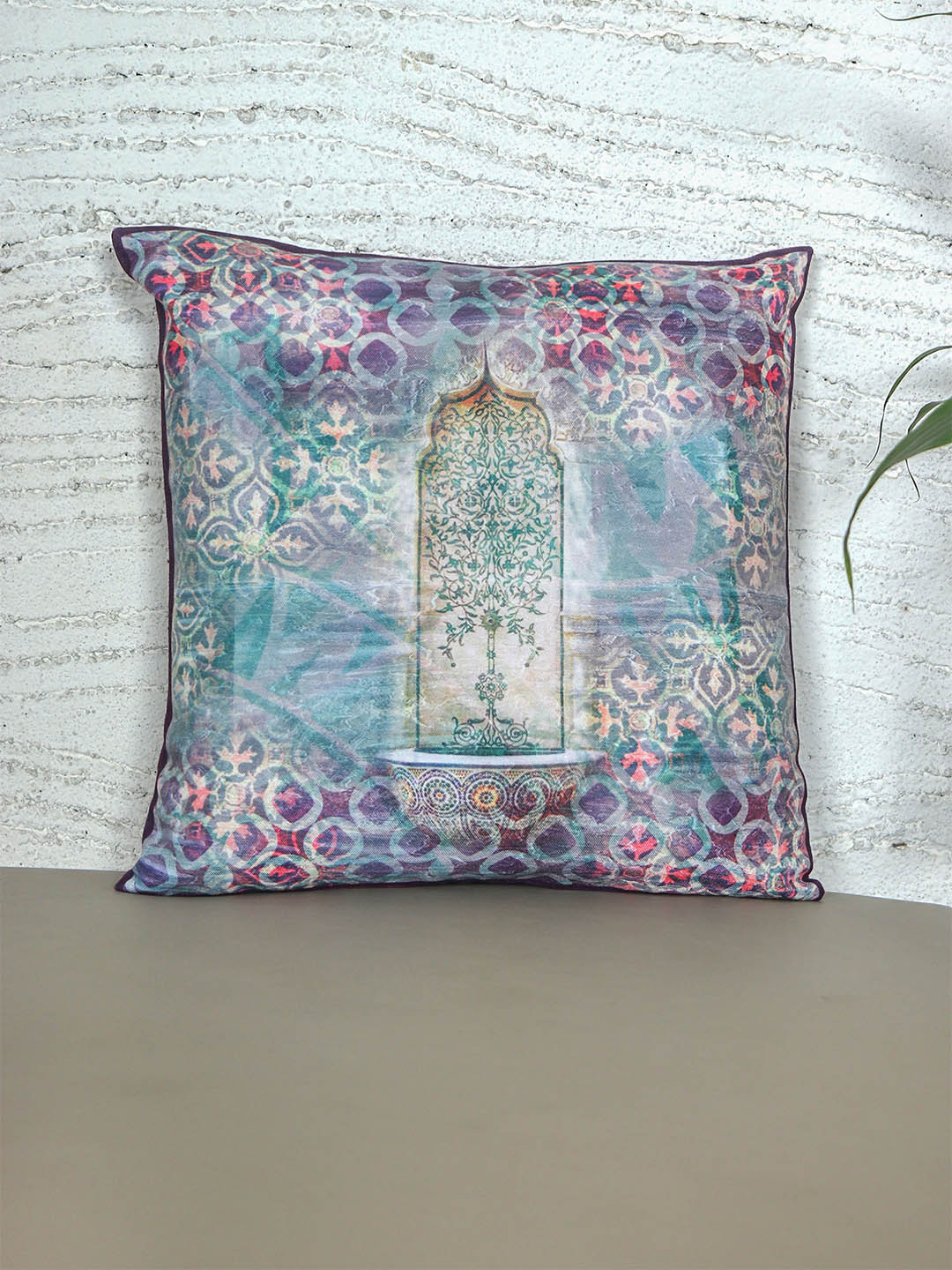 

ZEBA Blue & Off White Ethnic Motifs Square Cushion Cover
