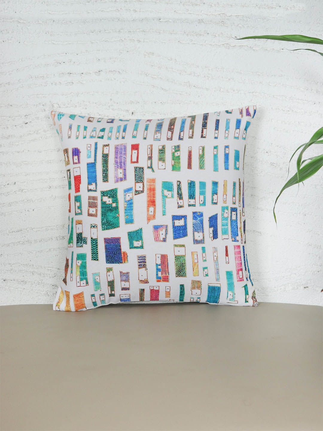 

ZEBA White & Blue Printed Square Cushion Cover
