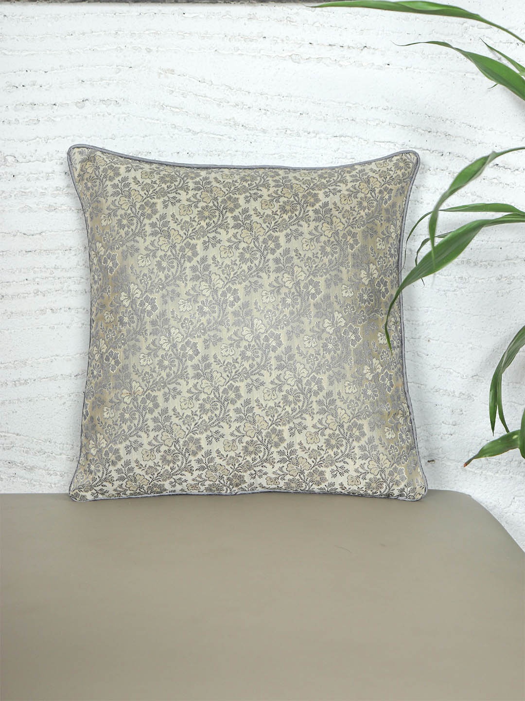 

ZEBA Off White Floral Printed Square Cushion Cover