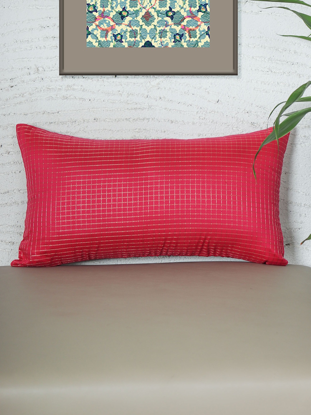 

ZEBA Pink Checked Rectangle Cushion Cover