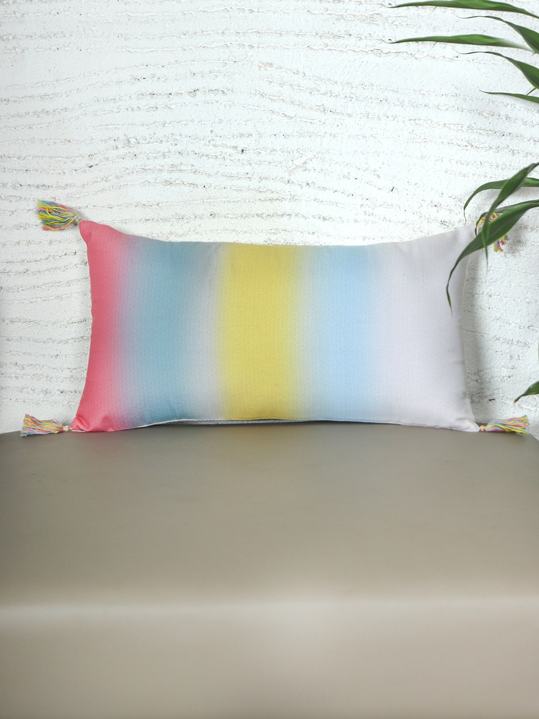 

ZEBA White & Blue Colourblocked Rectangle Cushion Cover