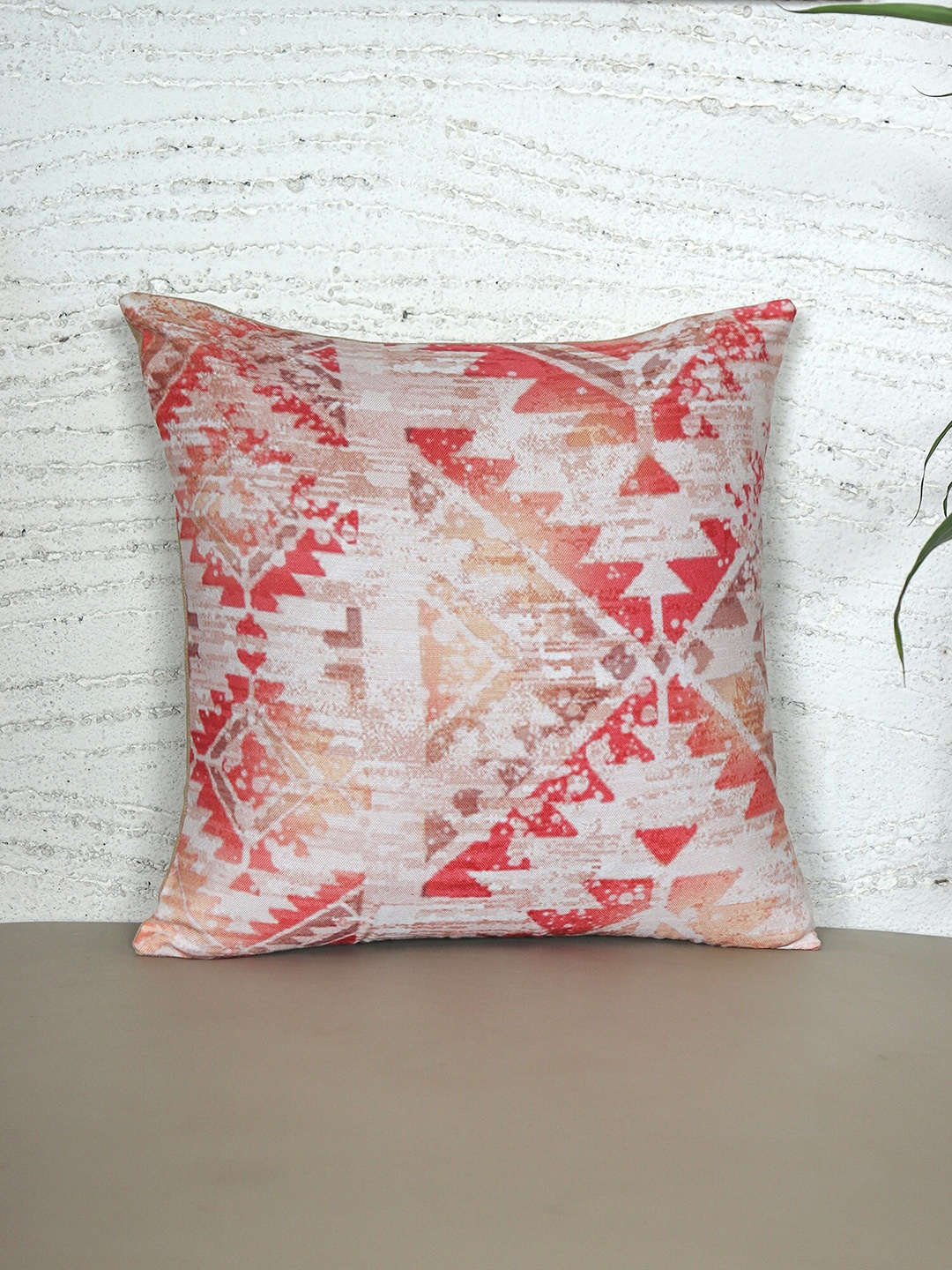 

ZEBA Off White & Pink Abstract Printed Square Cushion Cover