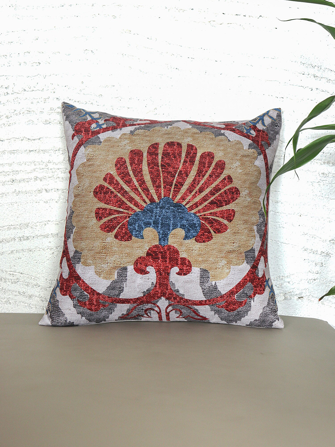 

ZEBA Off White & Red Floral Printed Cushion Cover