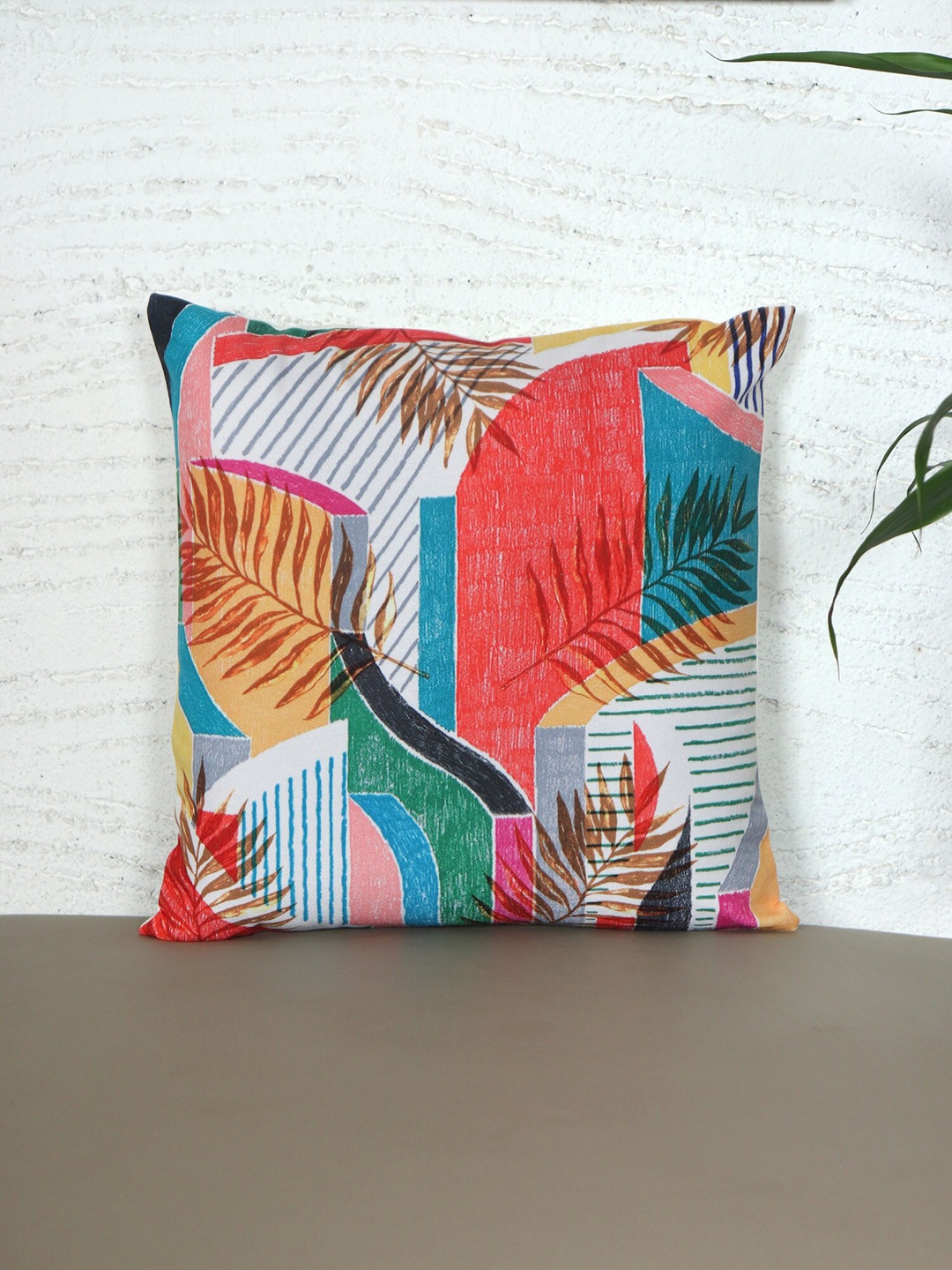

ZEBA White & Red Quirky Printed Square Cushion Cover