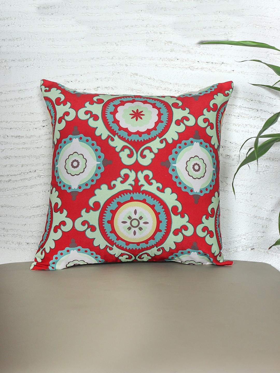 

ZEBA Red Embroidered Square Cushion Cover