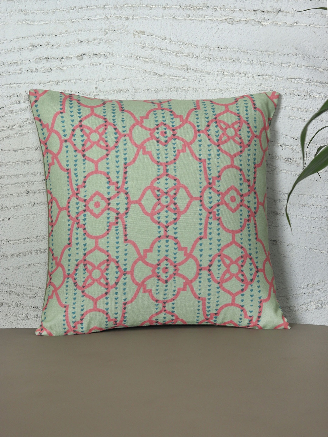 

ZEBA Green & Red Ethnic Motifs Printed Square Cushion Cover