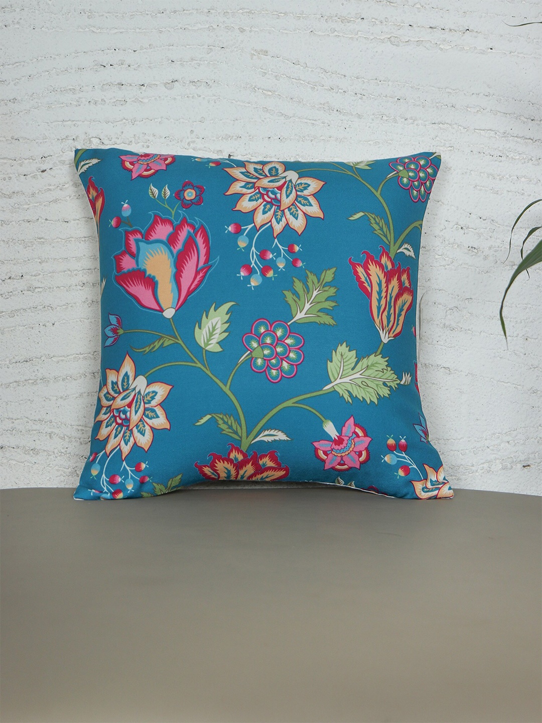 

ZEBA Teal Blue Floral Printed Square Cushion Cover