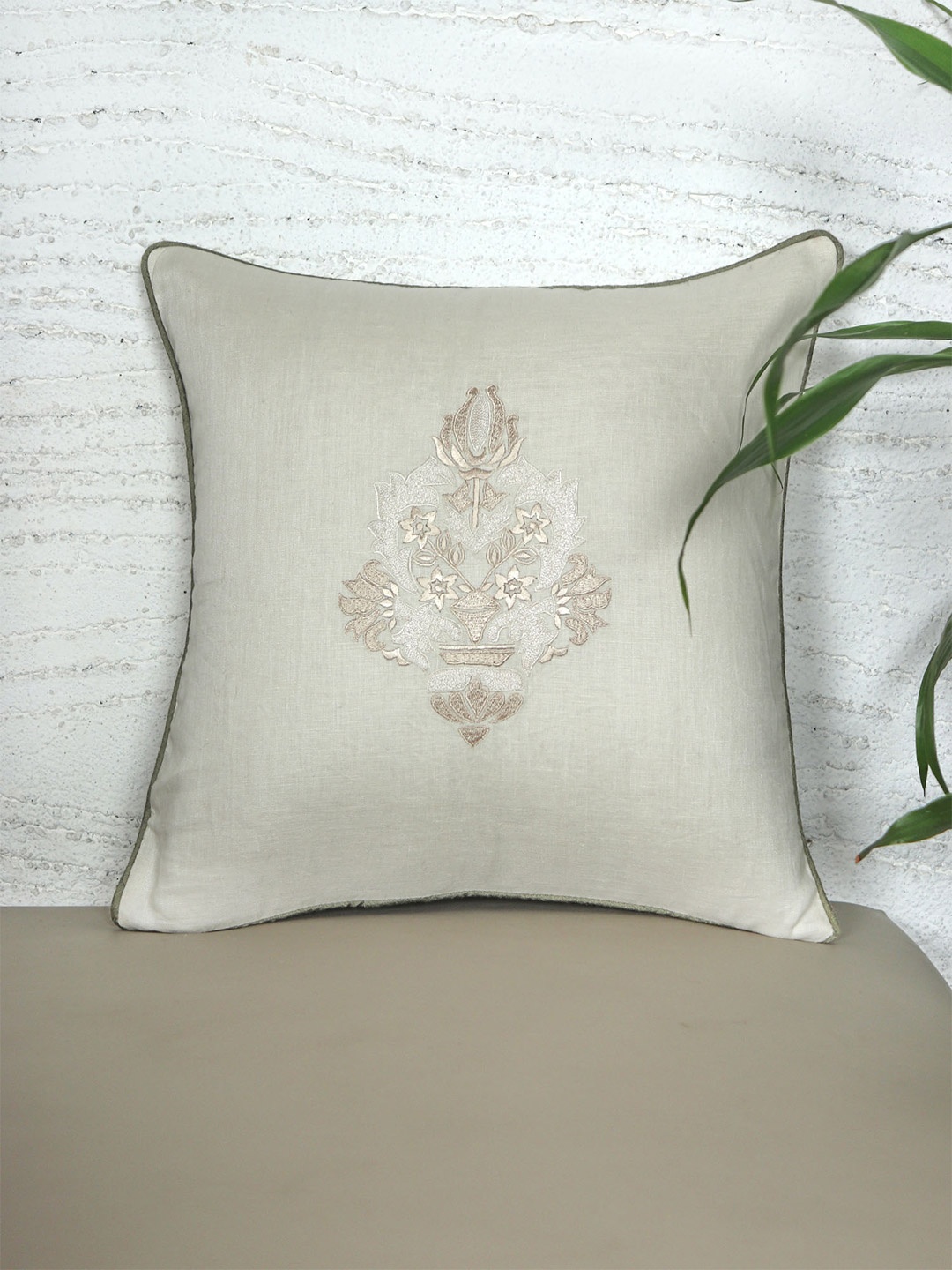 

ZEBA Off White Floral Square Cushion Cover