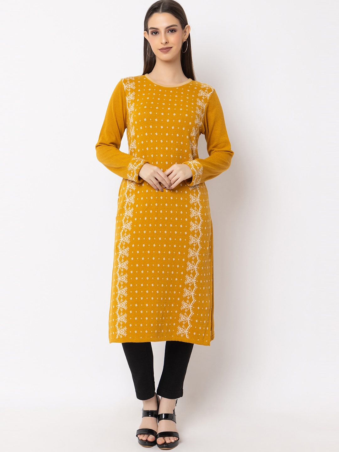 

KEIKO Ethnic Motifs Woven Design Straight Kurta, Mustard