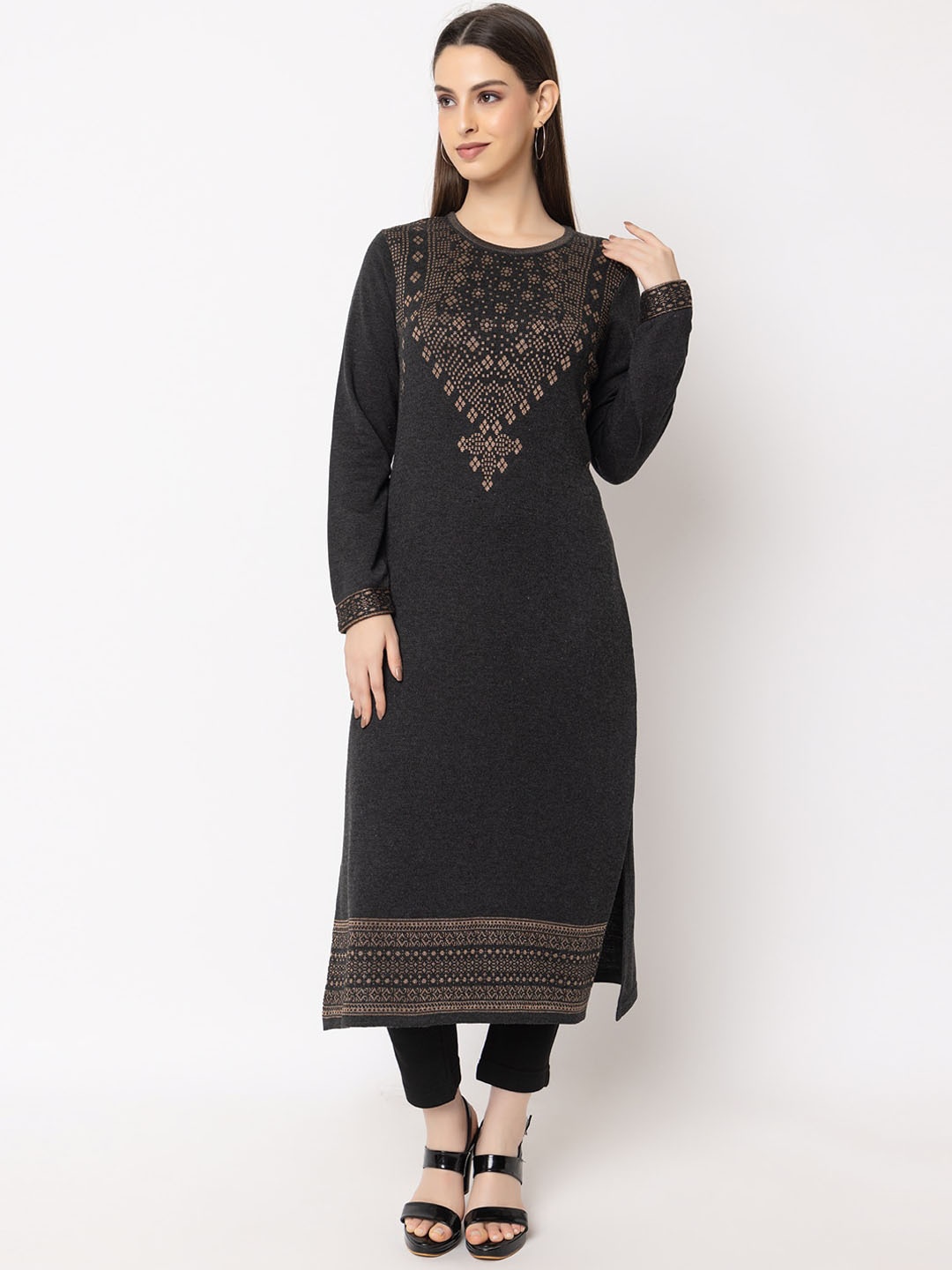 

KEIKO Ethnic Motifs Yoke Design Straight Kurta, Charcoal