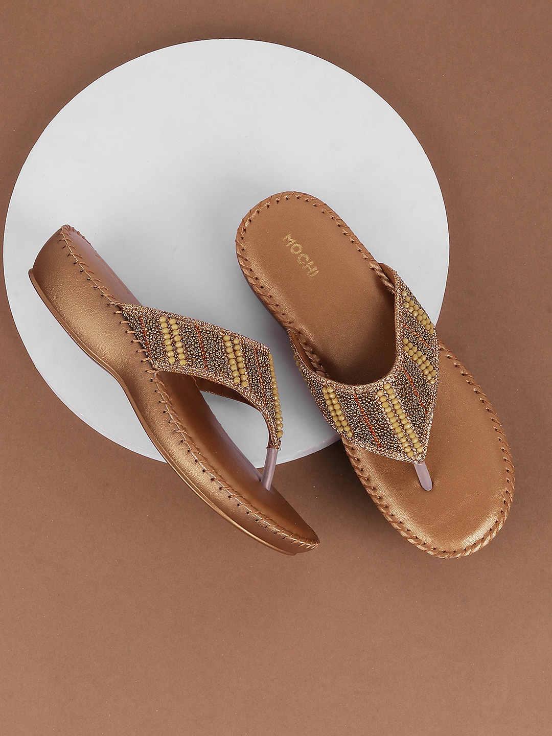 

Mochi Embellished Open Toe Comfort Heels, Gold