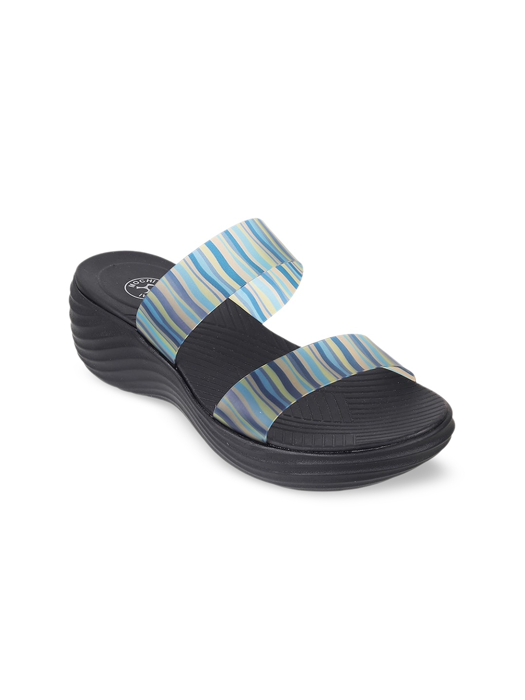

Mochi Printed Double Strap Wedges, Blue