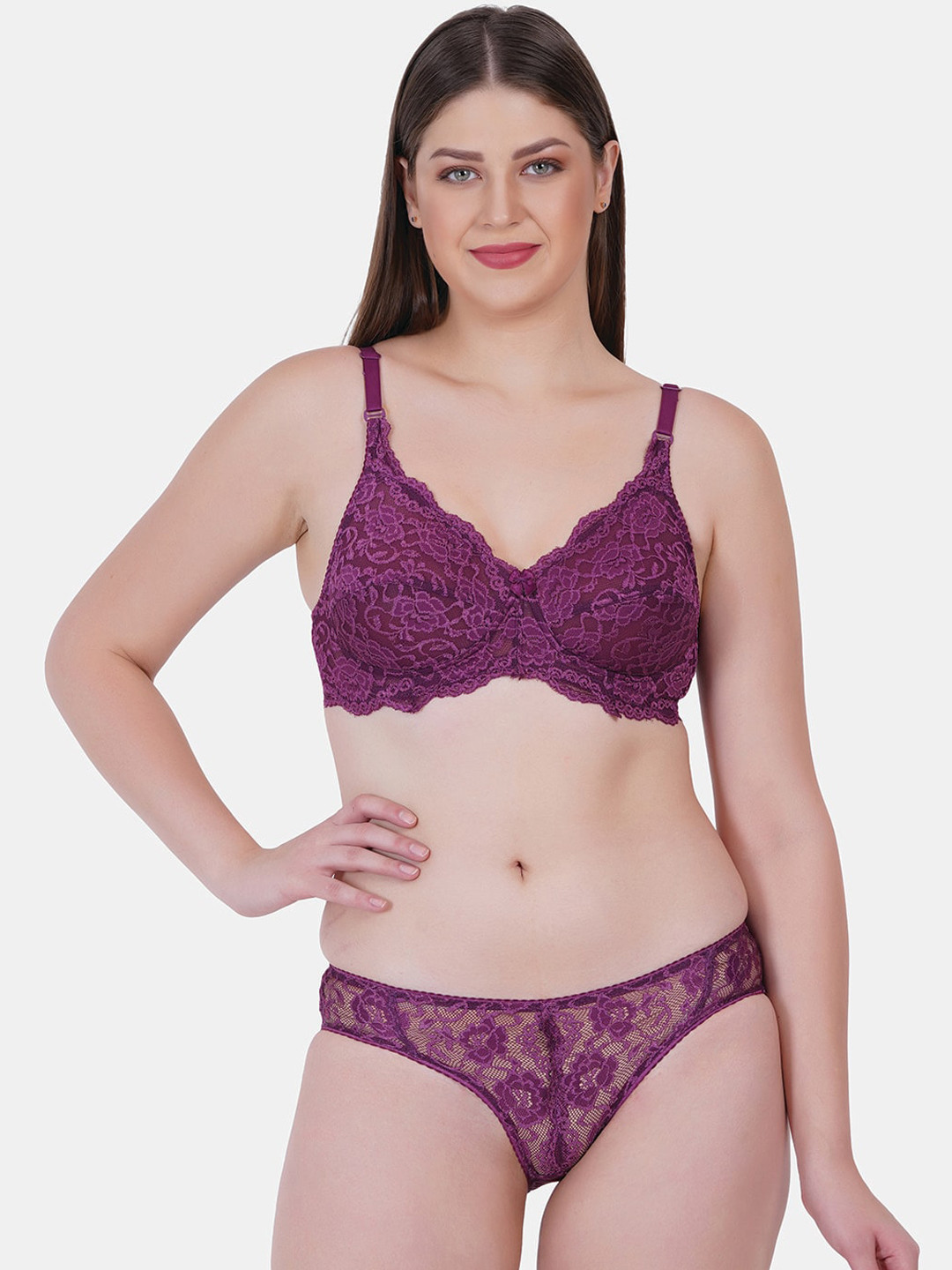 

Reveira Floral Laced Lingerie Set Lingerie Set Camila-Wine-30, Purple