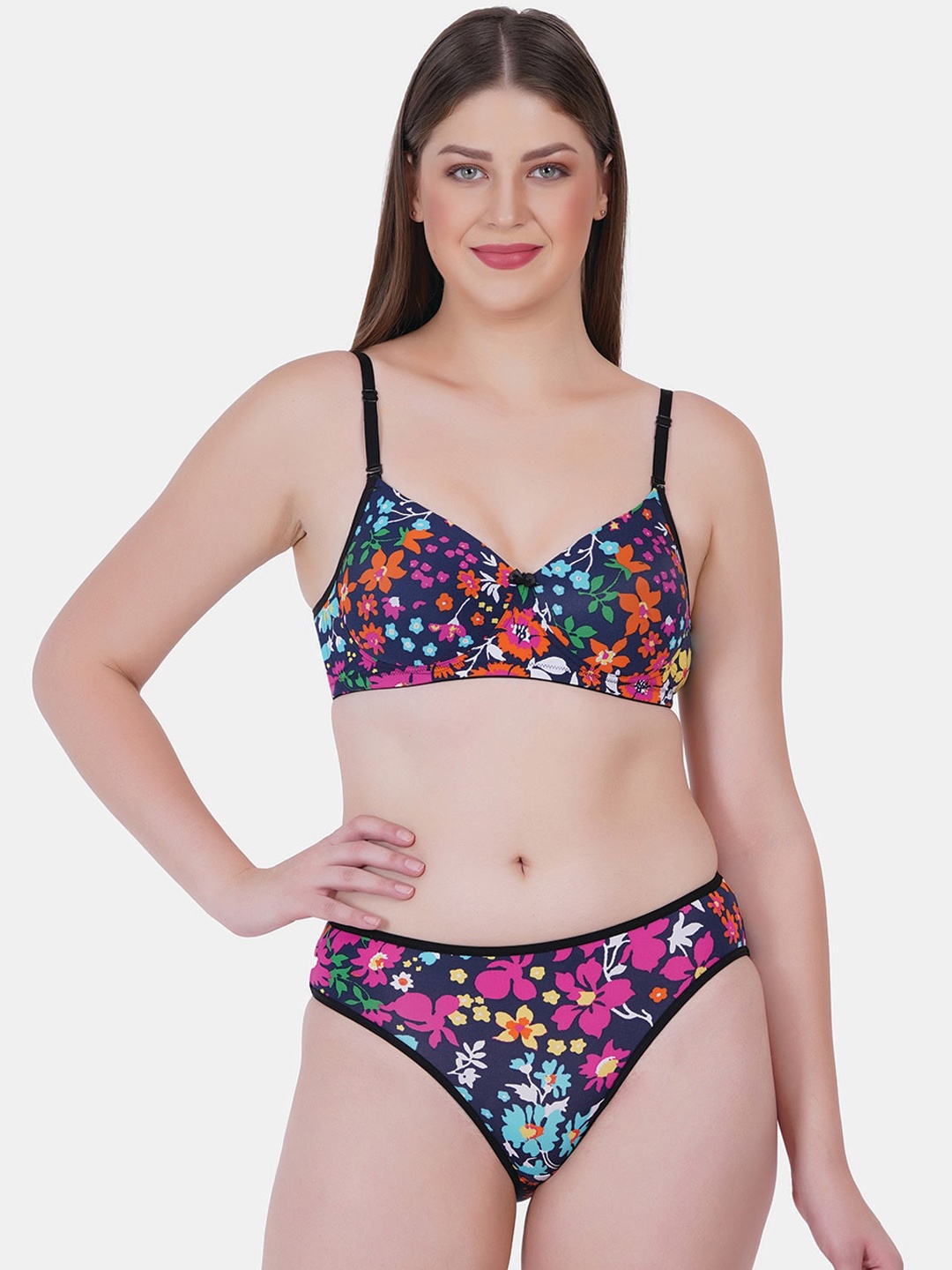 

Reveira Floral Printed Lingerie Set Daisy-D4-30, Navy blue