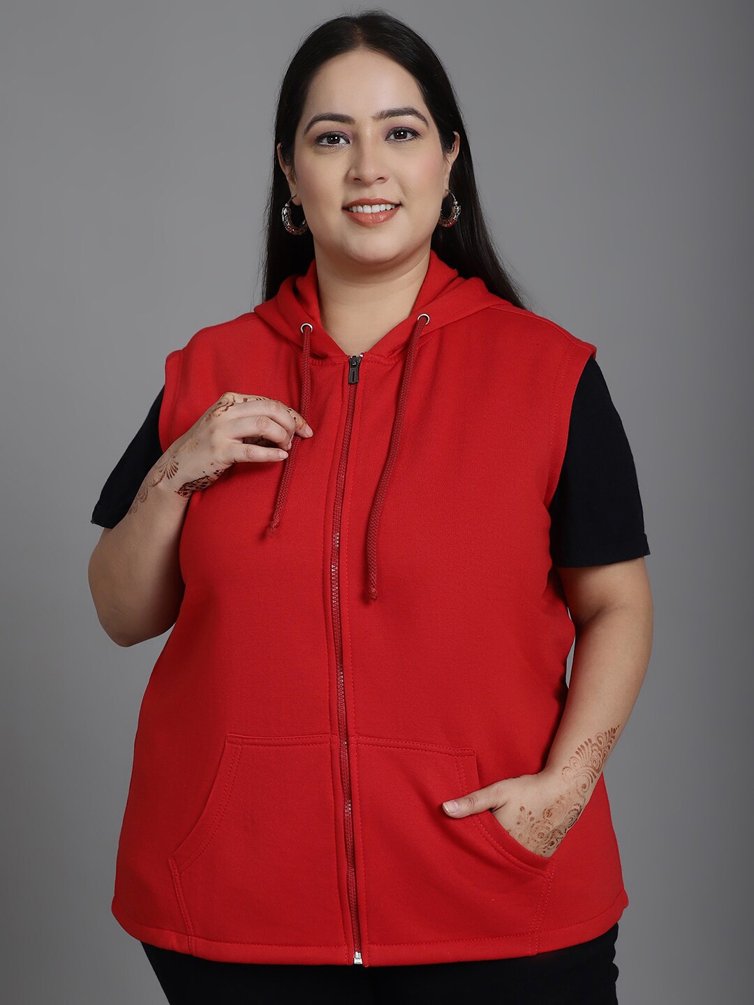 

urSense Plus Size Hooded Fleece Sweatshirt, Red