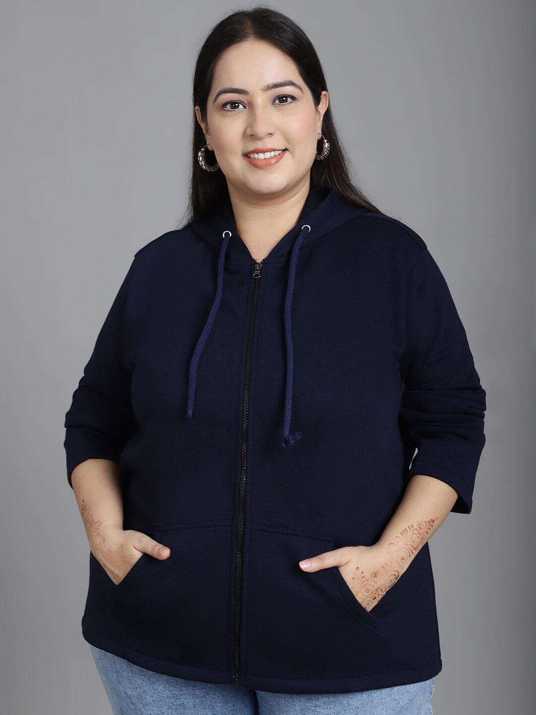 urSense Plus Size Hooded Fleece Sweatshirt, Navy blue