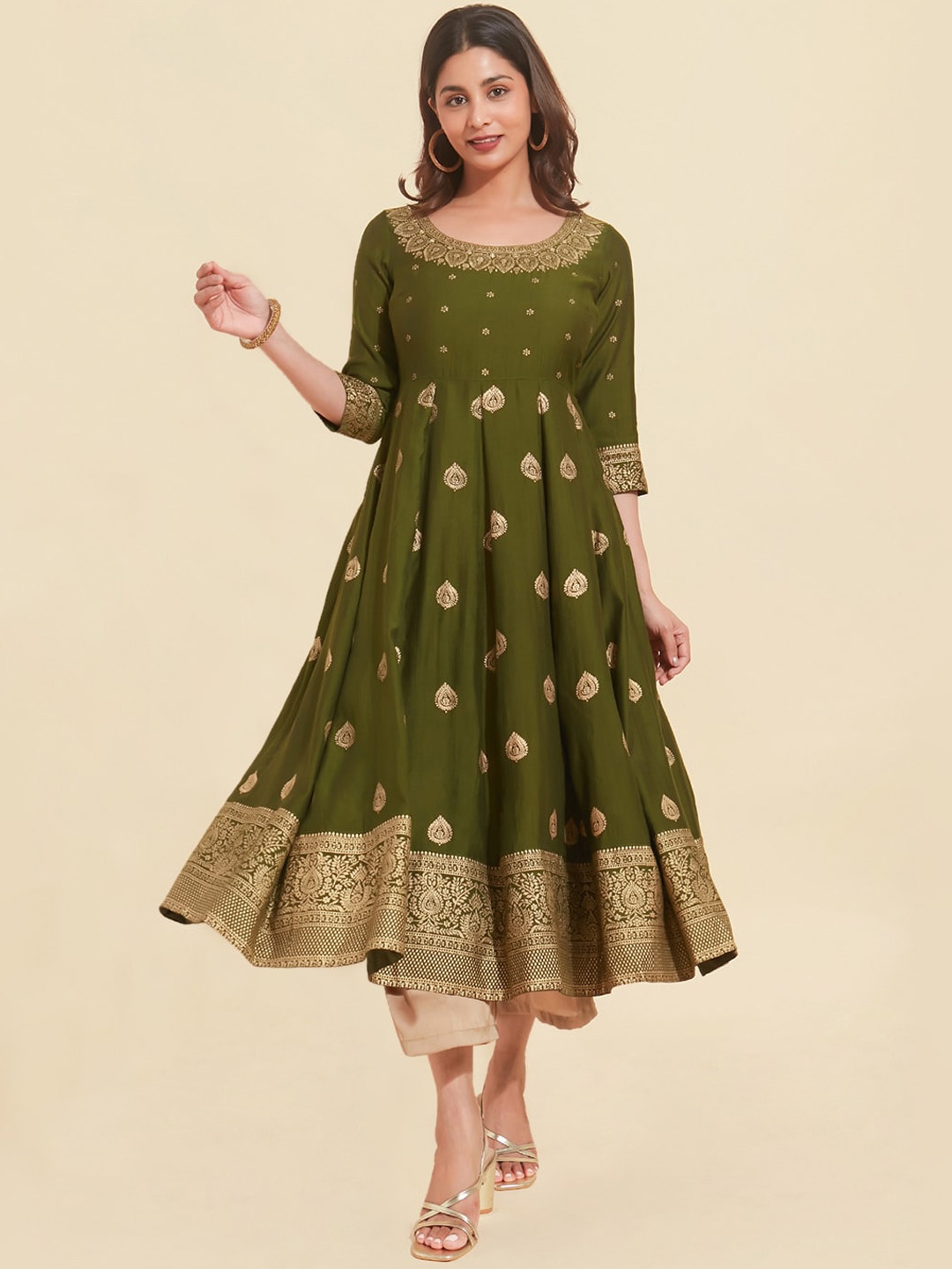

Maybell Ethnic Motifs Printed Anarkali Kurta, Green