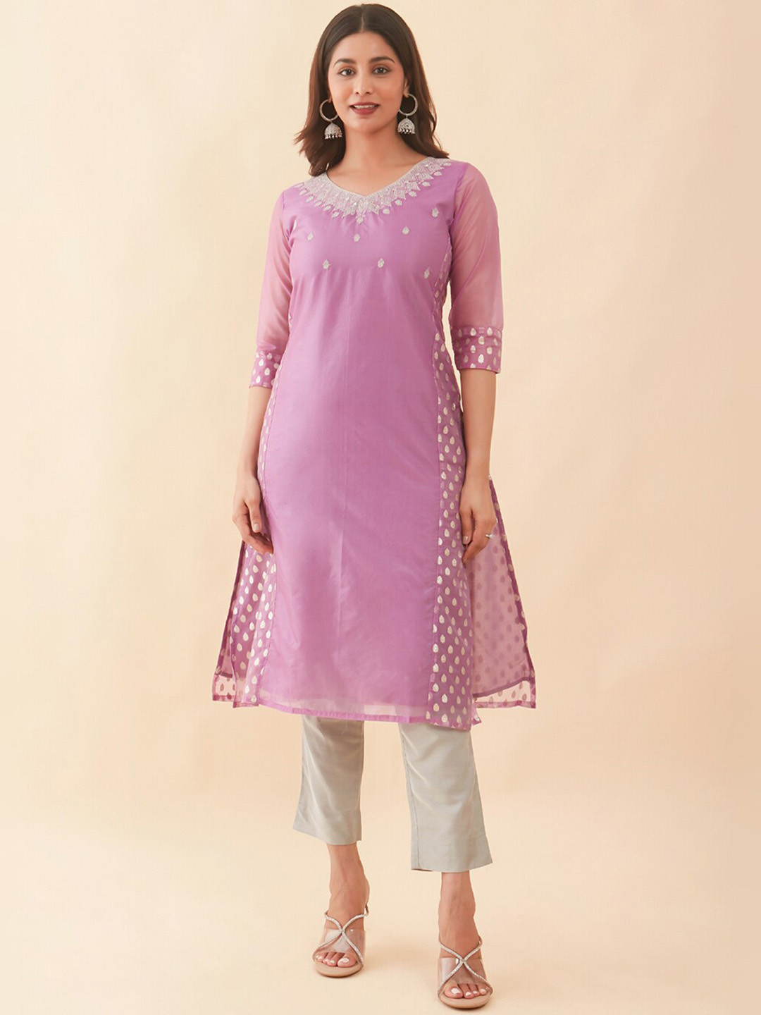 

Maybell Ethnic Motifs Embroidered Mirror Work Kurta, Purple