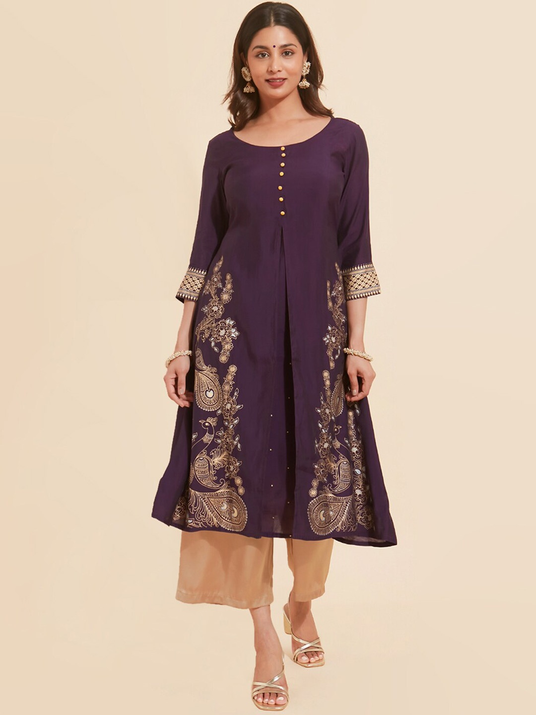 

Maybell Ethnic Motifs Printed A-Line Kurta, Purple