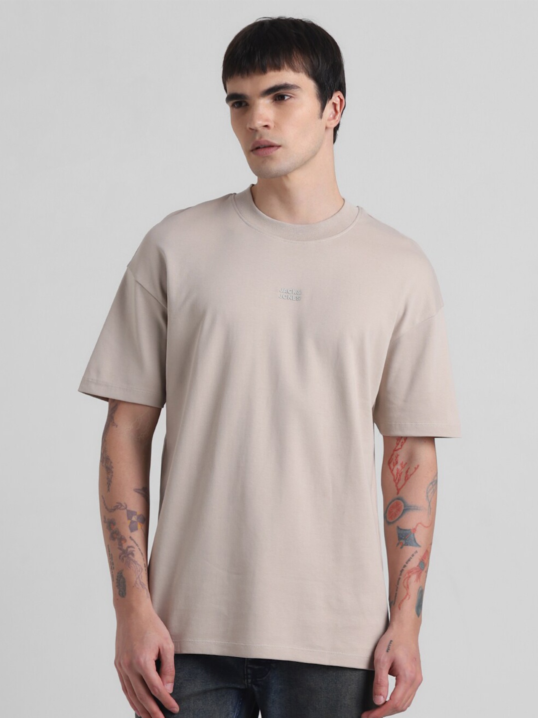 Jack & Jones Cotton Oversized T shirts, Beige