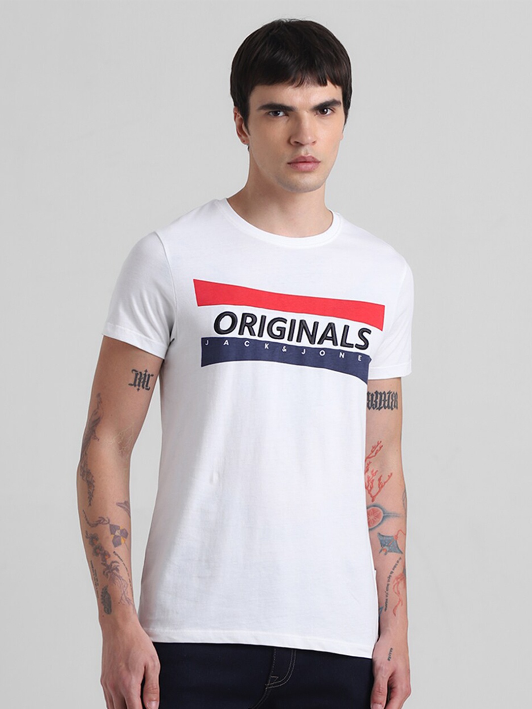 

Jack & Jones Typography Printed Slim Fit Pure Cotton T-shirt, White