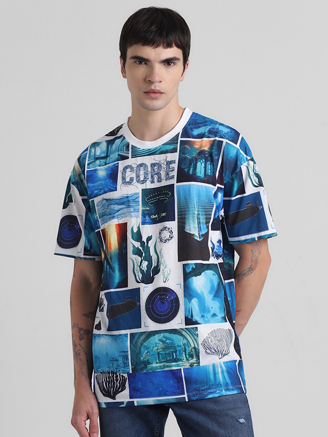 

Jack & Jones Graphic Printed Drop Shoulder Sleeves Boxy T-shirt, Blue