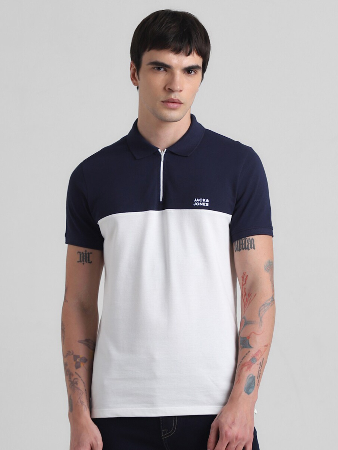 

Jack & Jones Colourblocked Polo Collar Slim Fit T-shirt, Blue