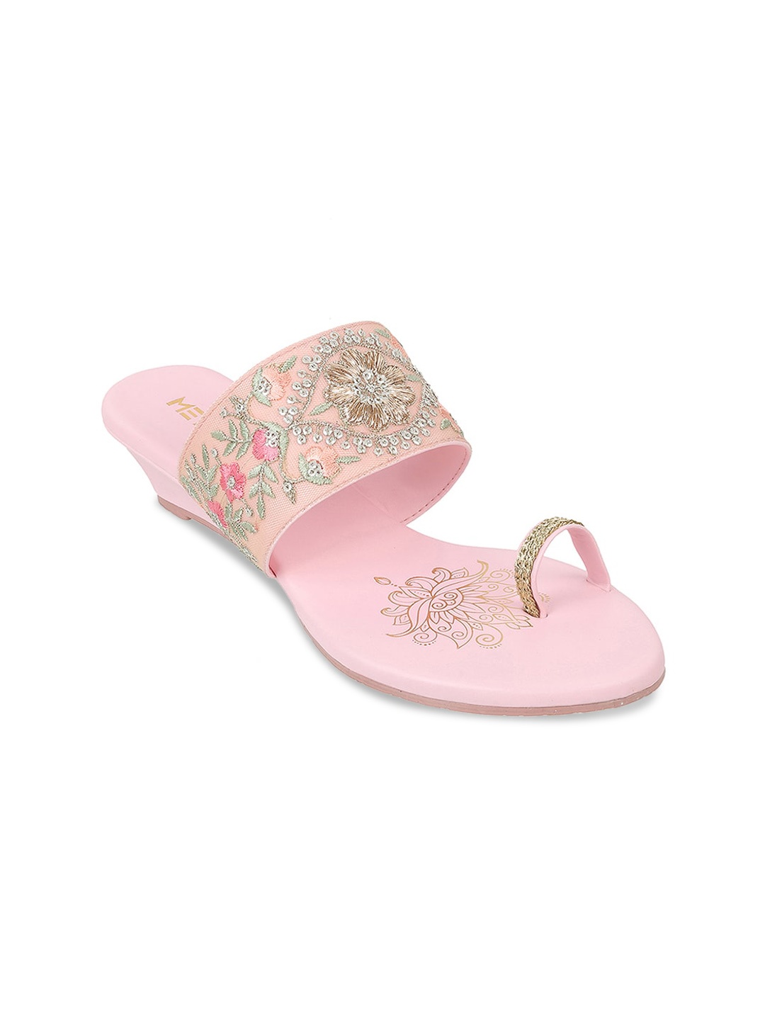 

Metro Ethnic Embellished One Toe Wedges, Pink