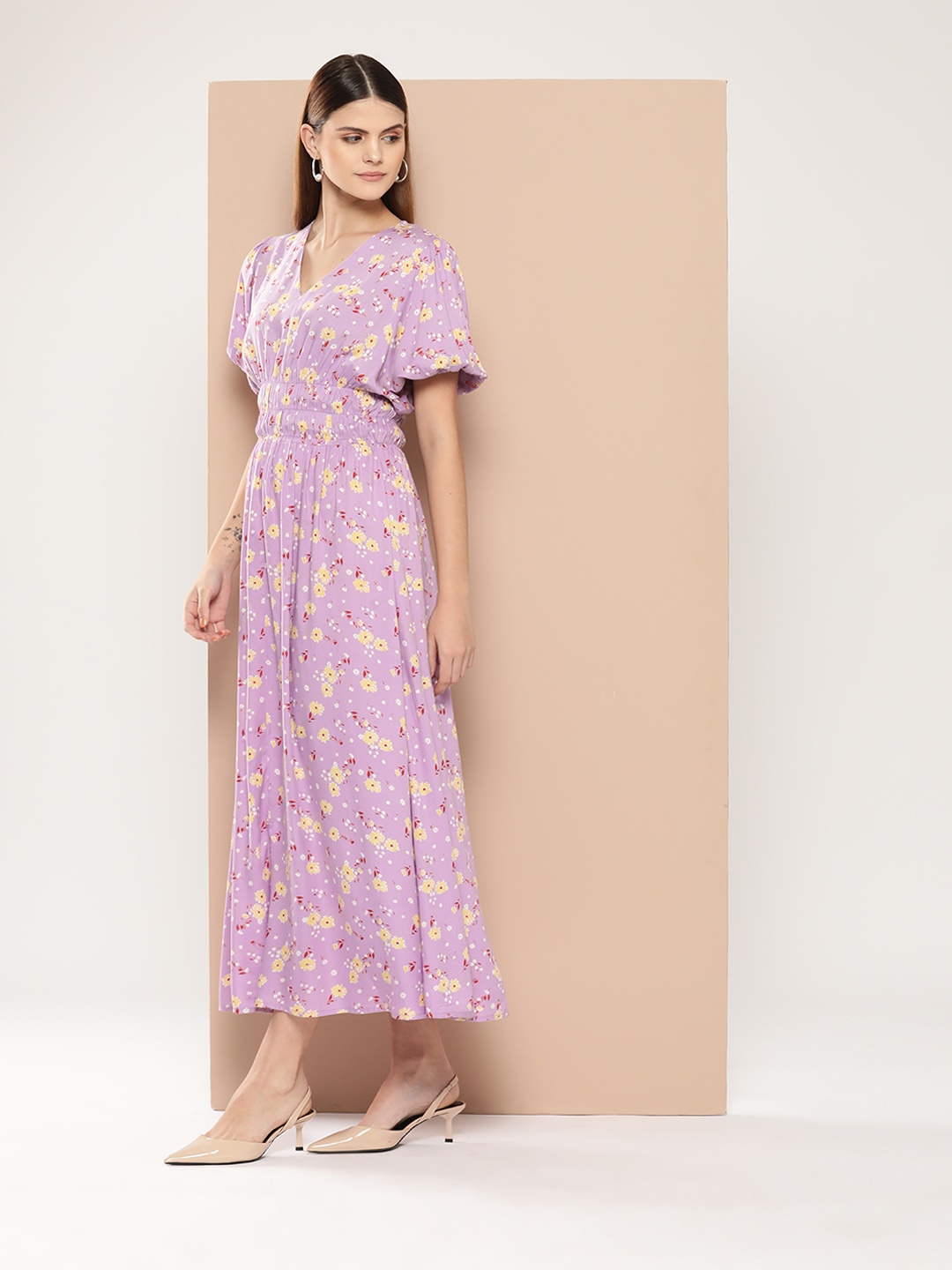 

INVICTUS Floral Print A-Line Midi Dress, Lavender