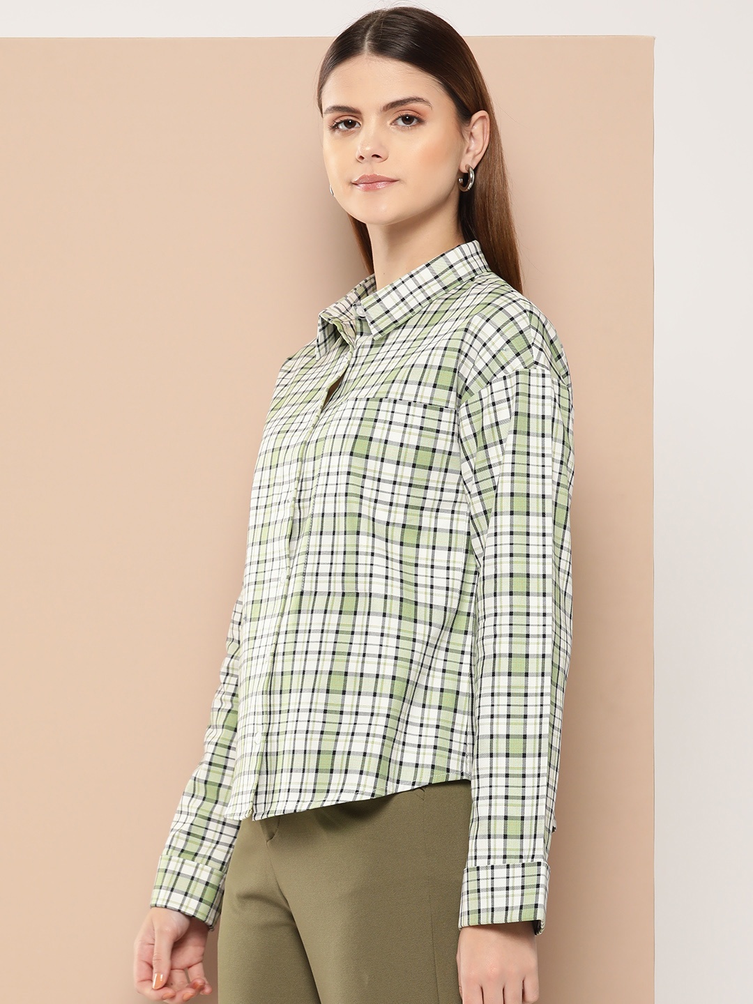 

INVICTUS Opaque Checked Pure Cotton Casual Shirt, Green