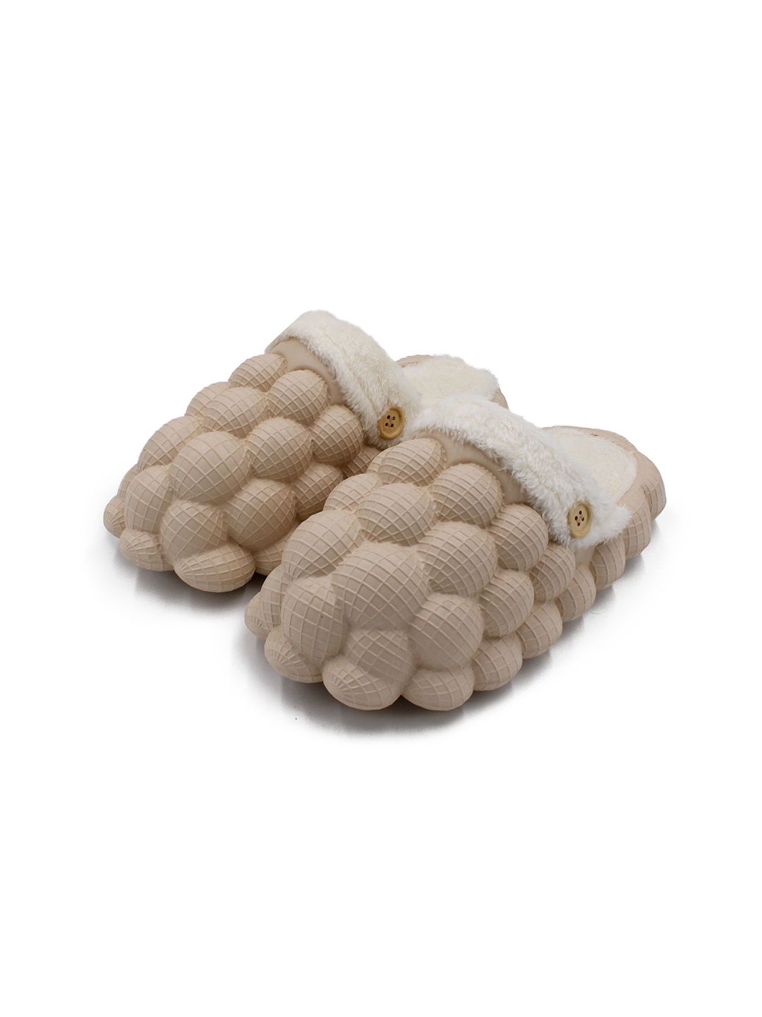 JENNA Women Self Design Fur Warm Winter Room Slippers, Beige