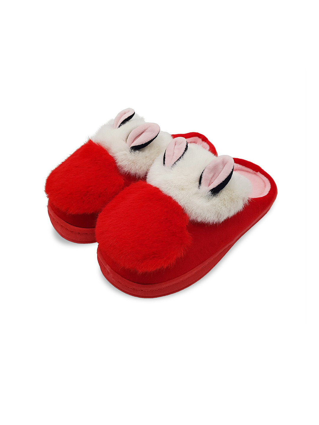 

JENNA Women Ear Detail Fur Comfort Winter Room Slippers, Red