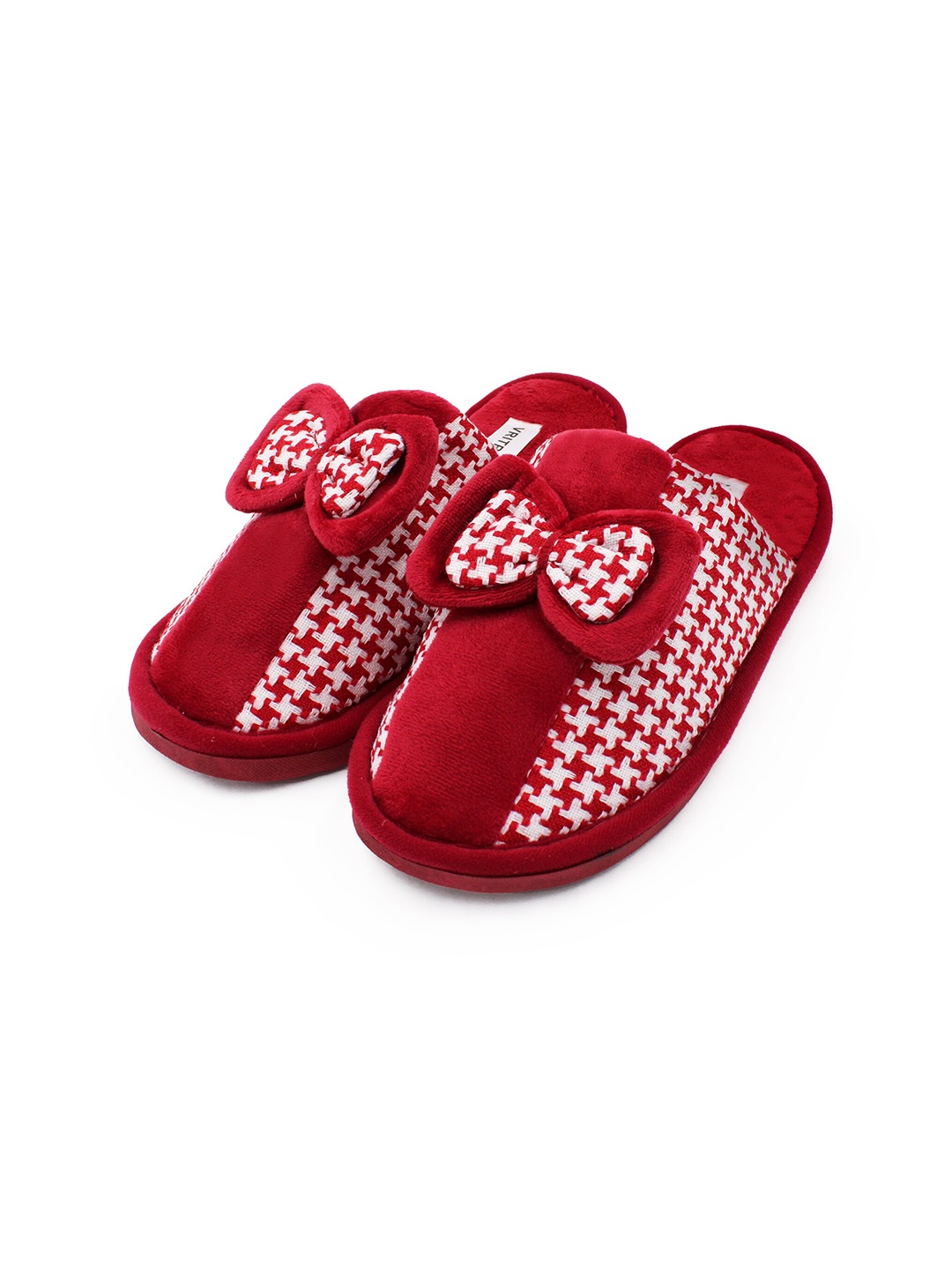 

JENNA Women Printed Bow Detail Fur Room Slippers, Red