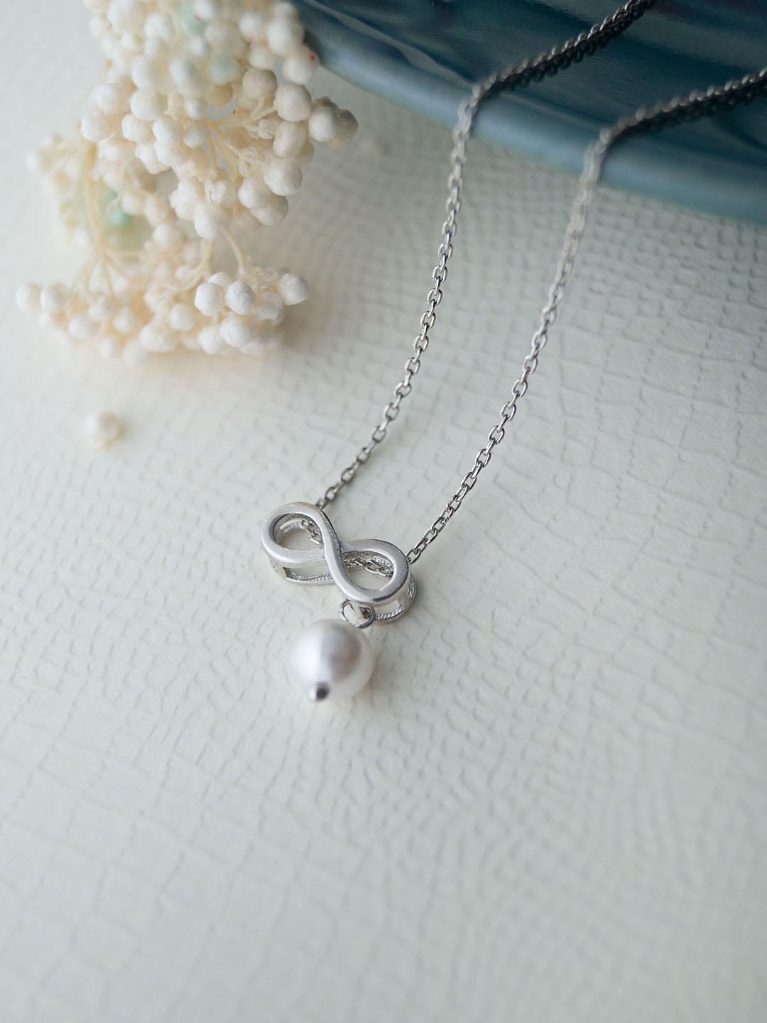 

MANNASH Sterling Silver Rhodium-Plated Pearl Studded Charm Necklace
