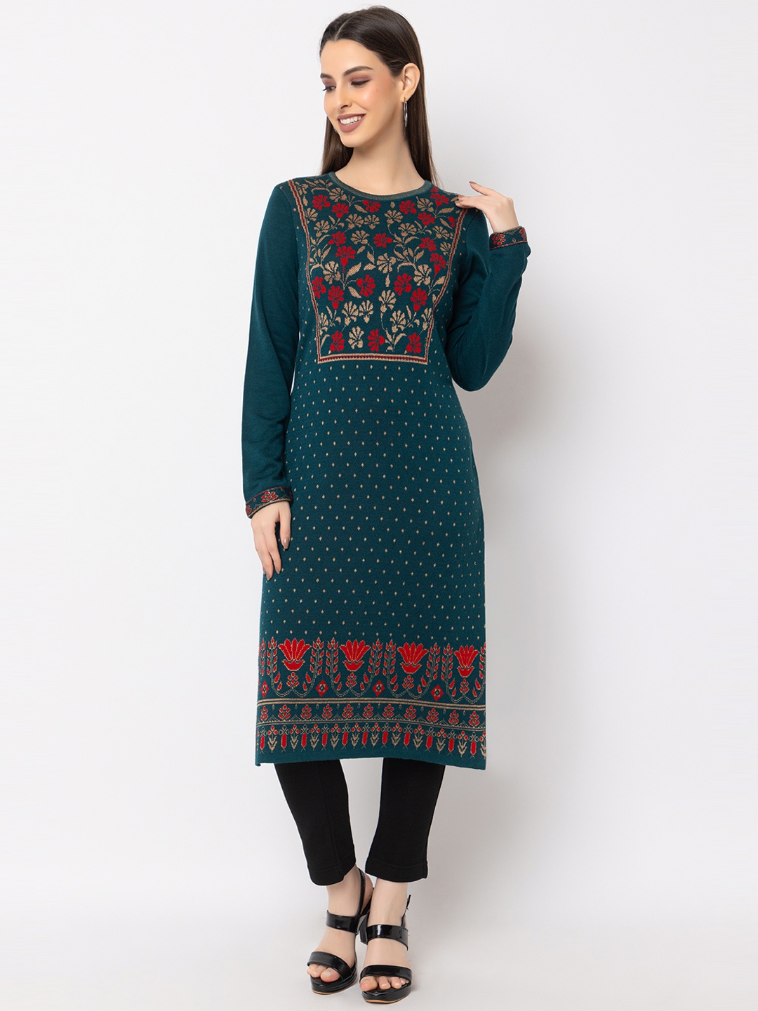 

KEIKO Ethnic Motifs Woven Design Straight Kurta, Teal