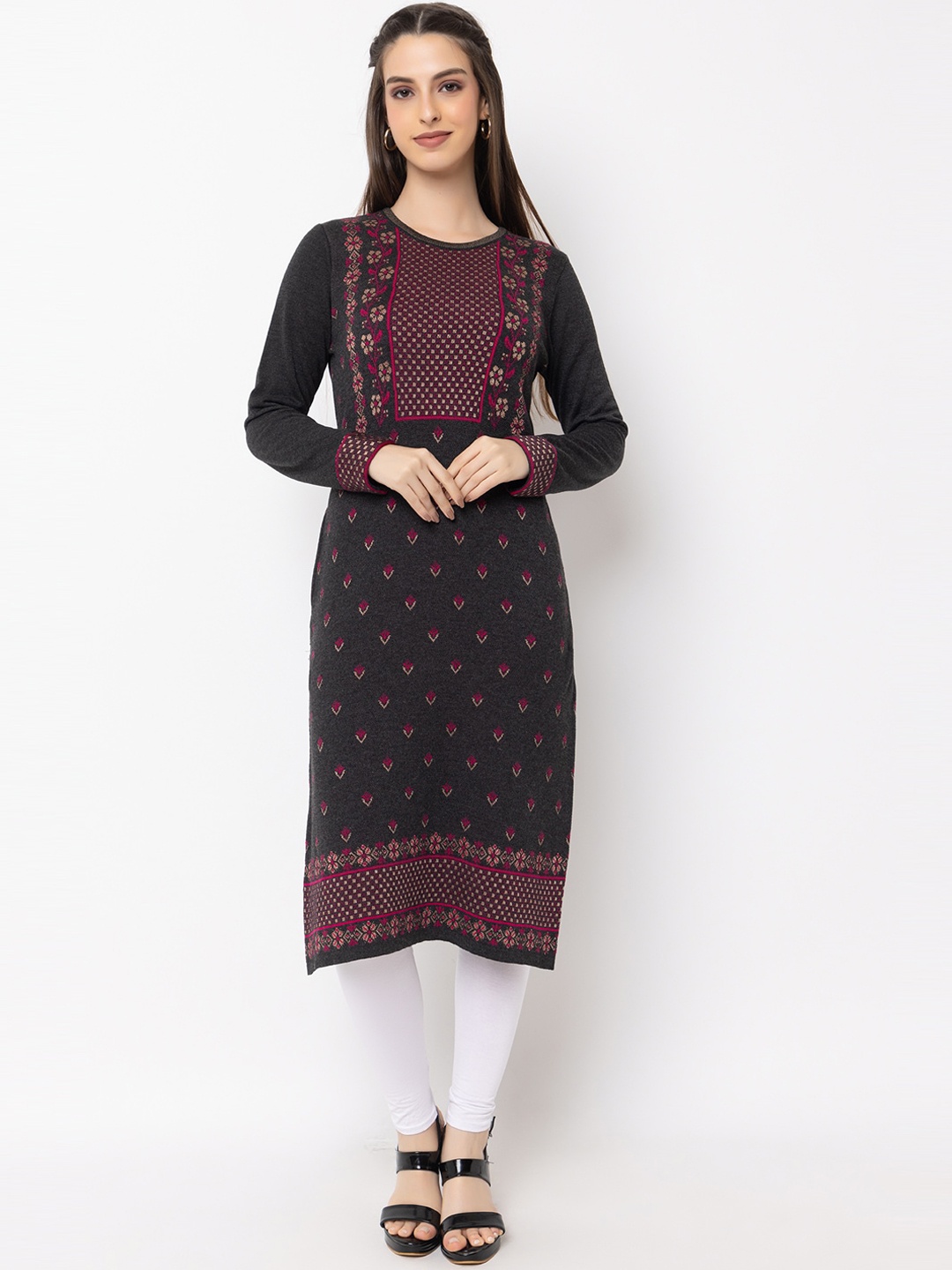 

KEIKO Ethnic Motifs Woven Design Straight Kurta, Charcoal