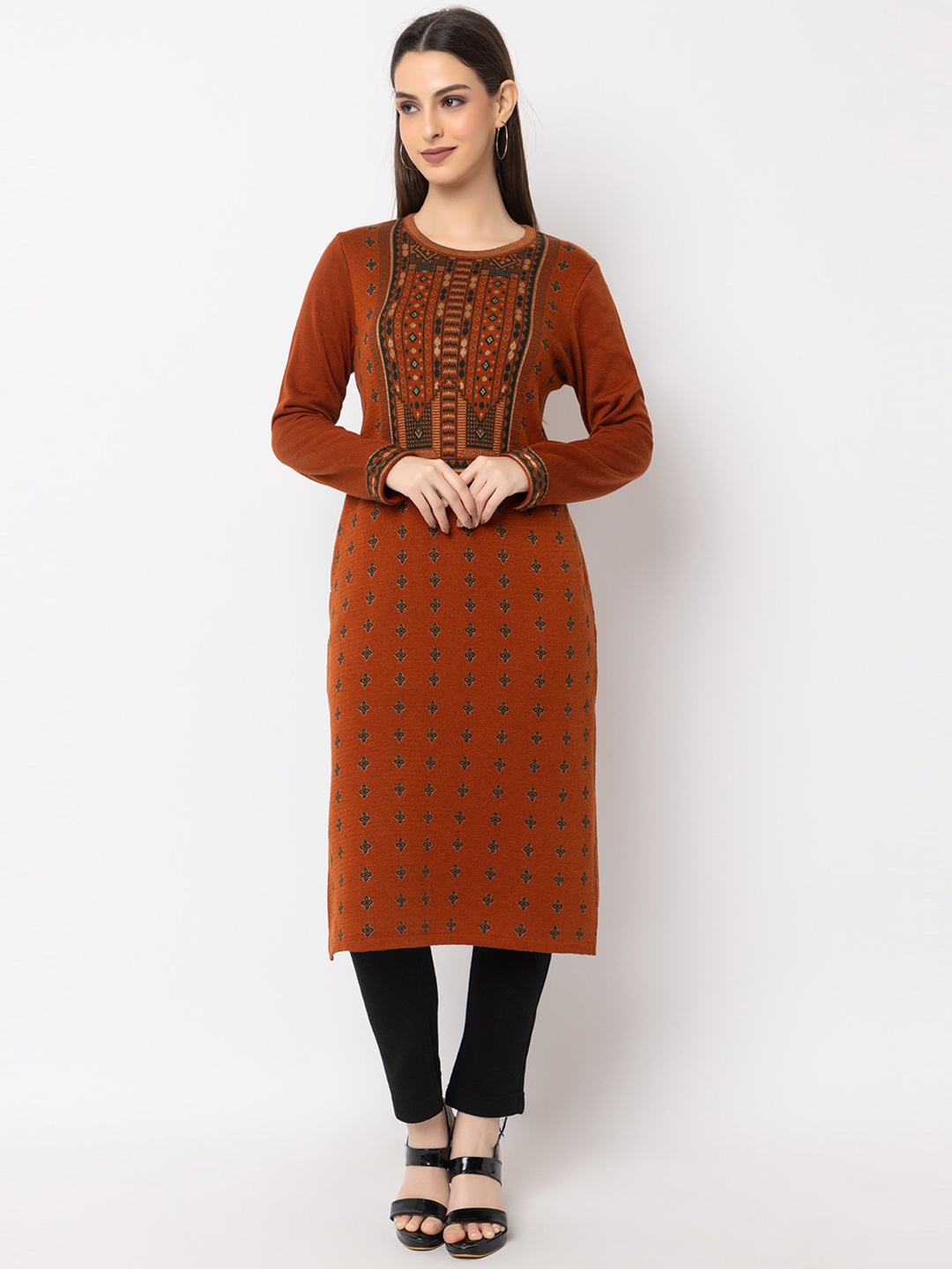 

KEIKO Ethnic Motifs Woven Design Straight Kurta, Rust