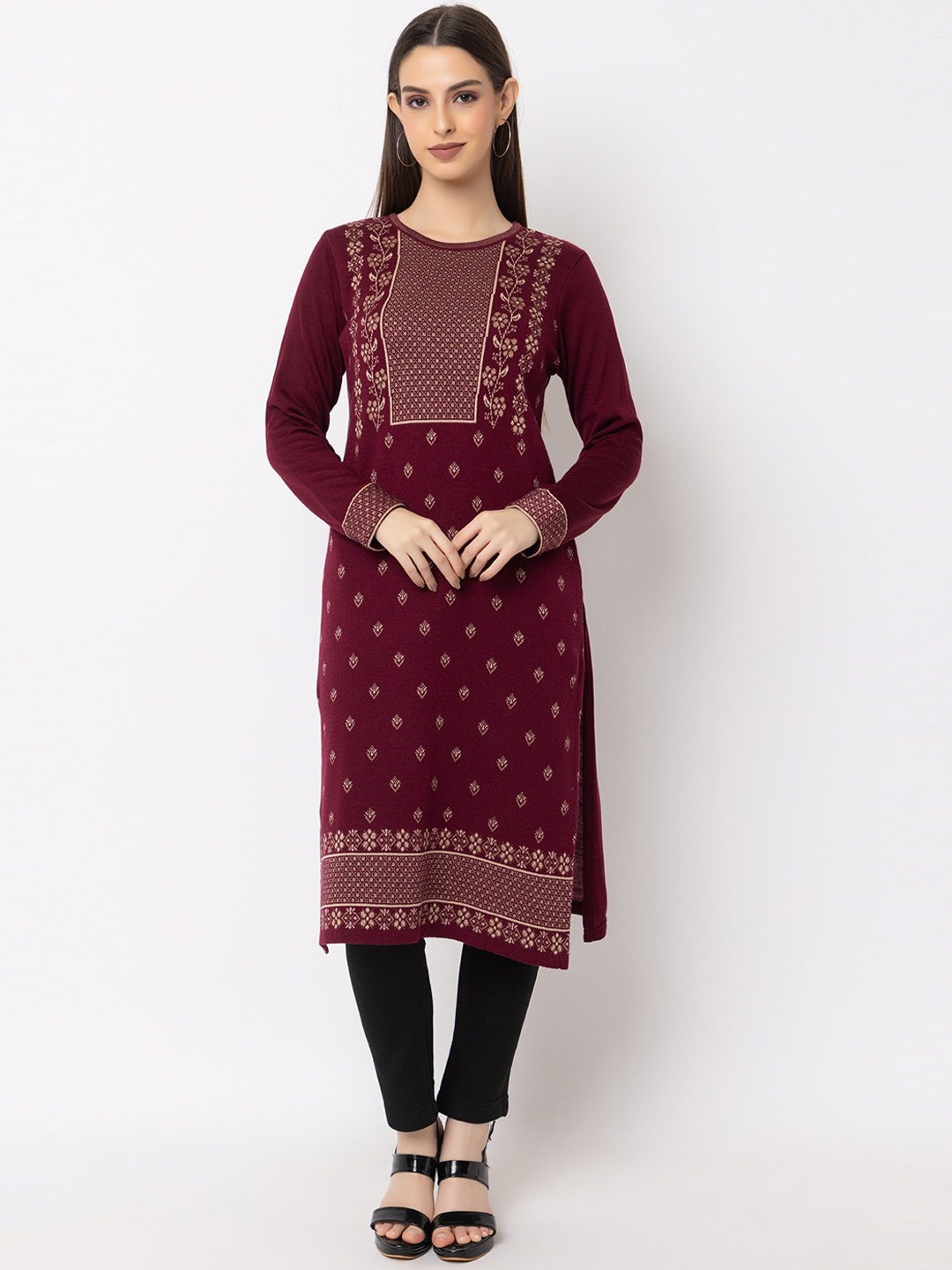 

KEIKO Ethnic Motifs Printed Straight Kurta, Burgundy