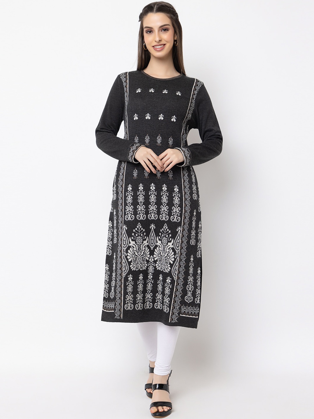 

KEIKO Ethnic Motifs Self Design Straight Kurta, Charcoal