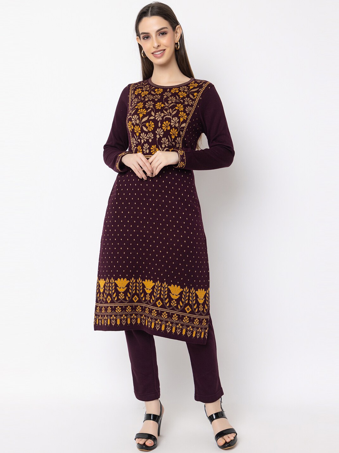 

KEIKO Ethnic Motifs Printed Straight Kurta, Burgundy