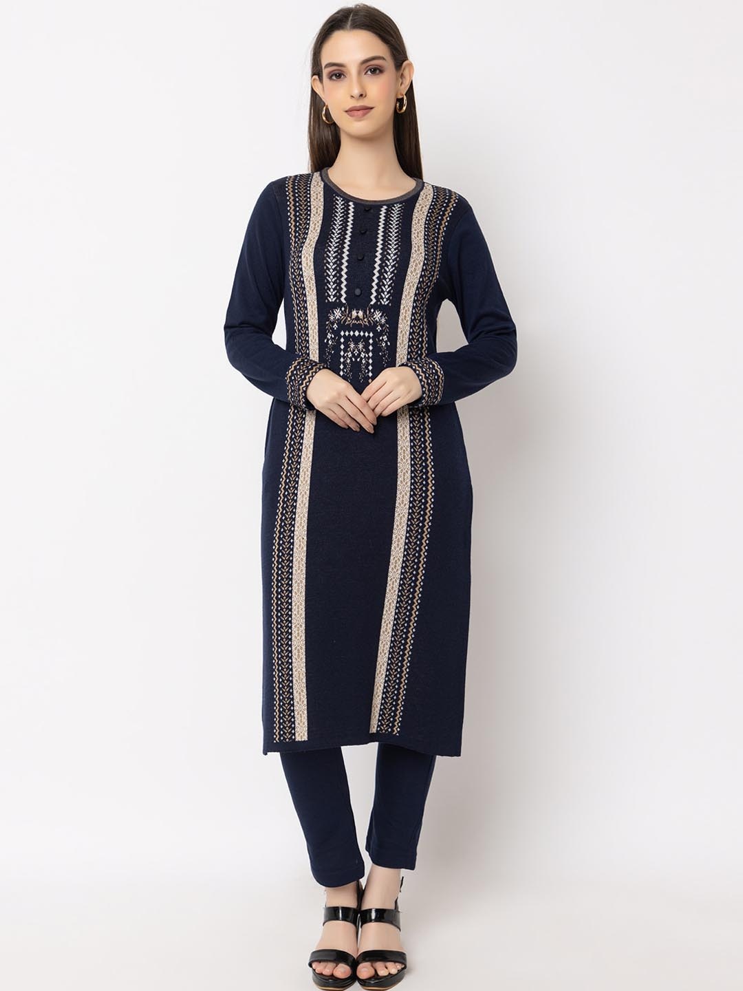 

KEIKO Abstract Woven Design Straight Kurta, Navy blue