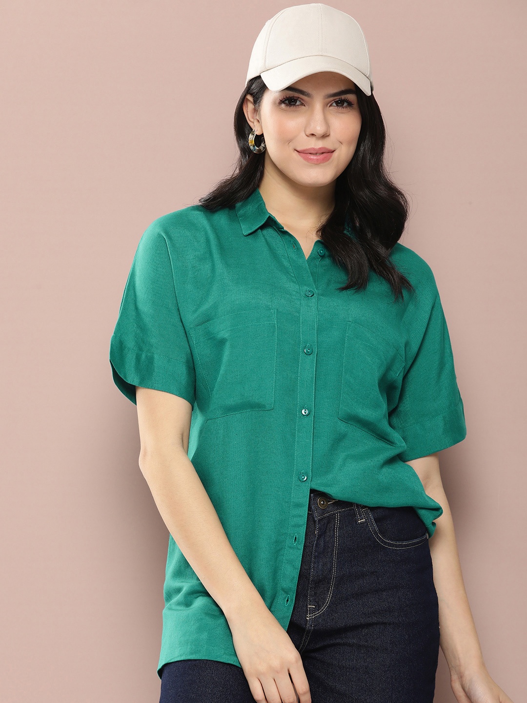 

Harvard Women Solid Opaque Casual Shirt, Teal