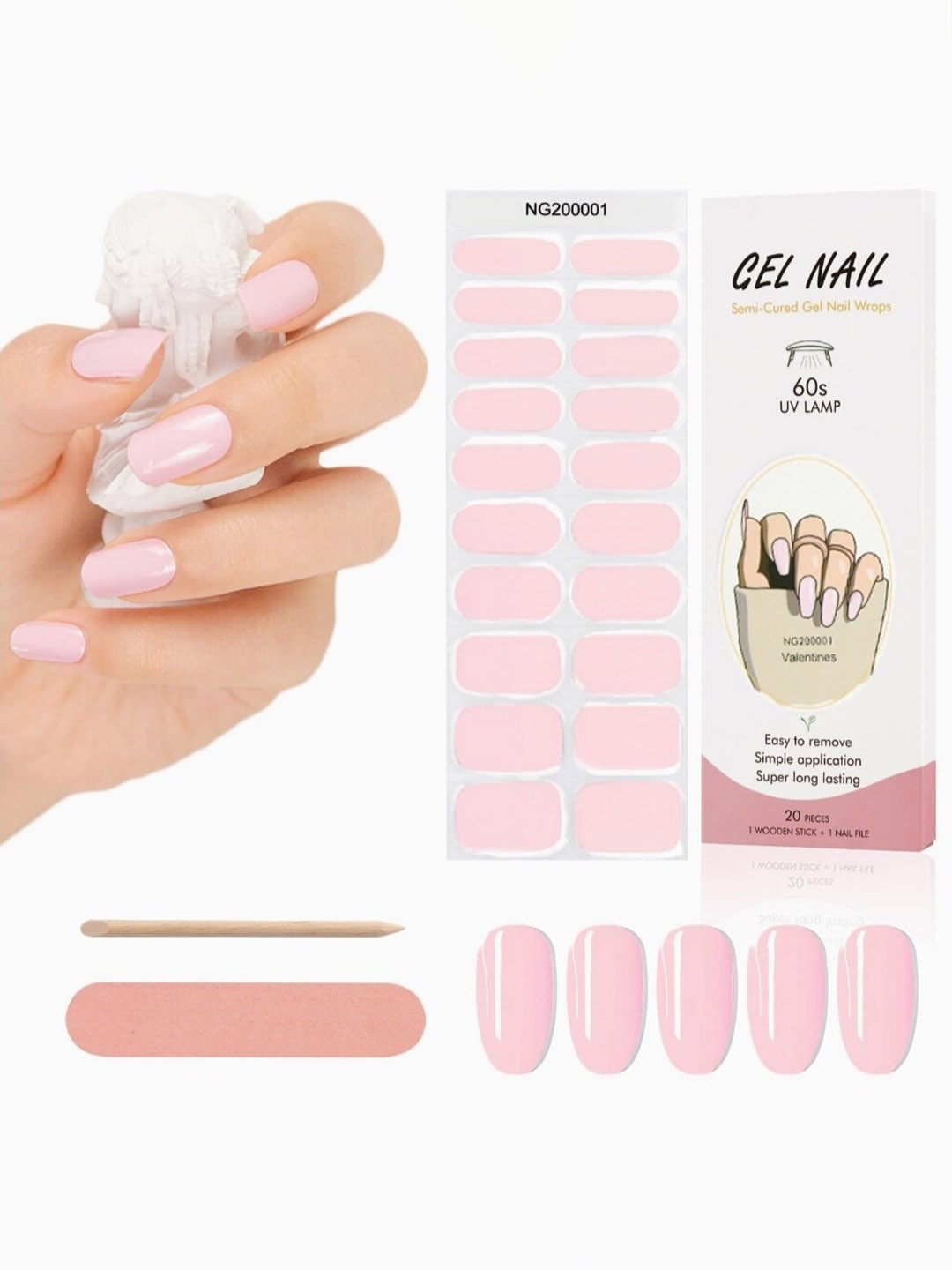 

FEELHIGH 20Pcs Semi Cured Gel Nail Polish Strips - Pink