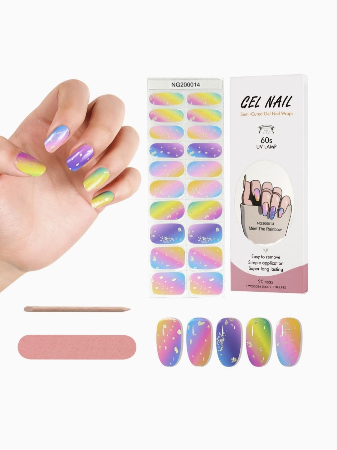 

FEELHIGH 20Pcs Semi Cured Gel Nail Polish Strips - Pink & Purple 14
