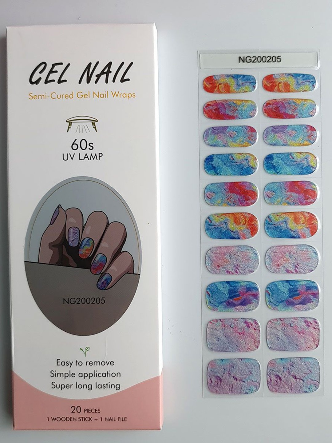 

FEELHIGH 20Pcs Semi Cured Gel Nail Polish Strips - NG200205, Multi