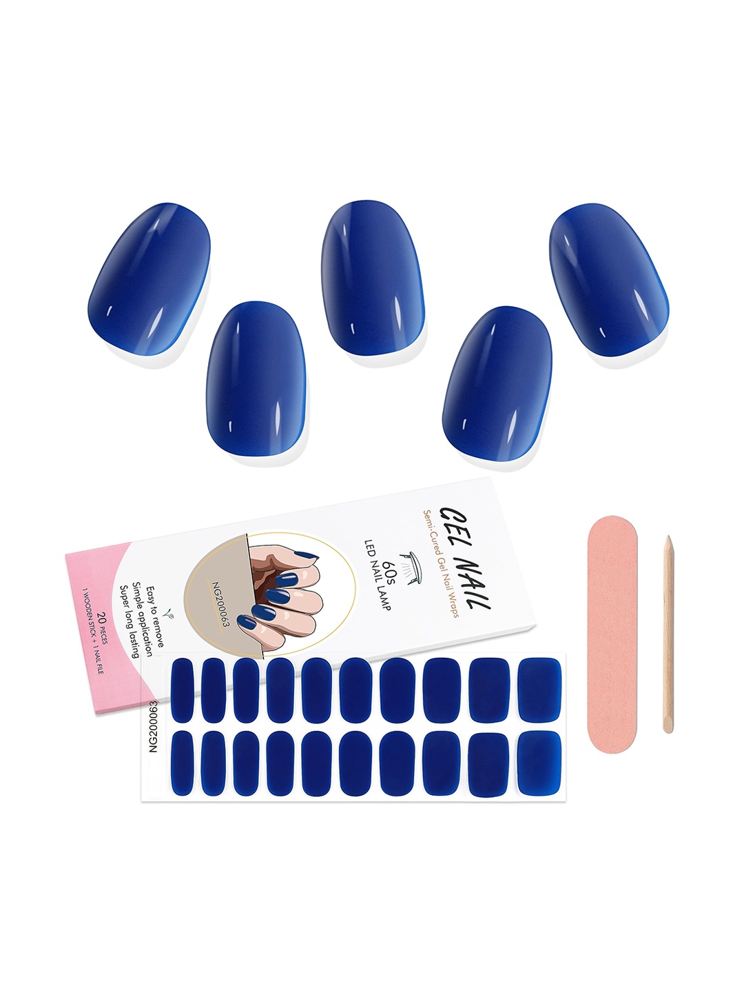 

FEELHIGH 20Pcs Semi Cured Gel Nail Polish Strips - Royal Blue 63