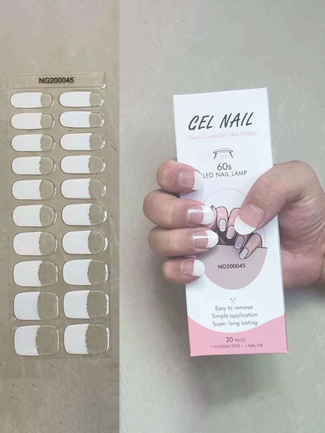 

FEELHIGH 20Pcs Semi Cured Gel Nail Polish Strips - NG200045, White